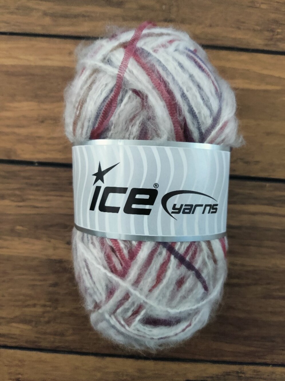 Ice Variegated Rodriguez Fluffy Yarn in White, Pink & Purple